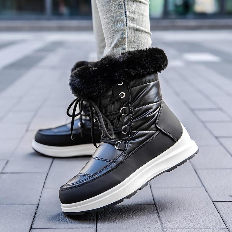 Winter New Woman Warm Snow Boots Waterproof Lace-Up Thicken Plush Winter  Warm Platform Ankle Boots