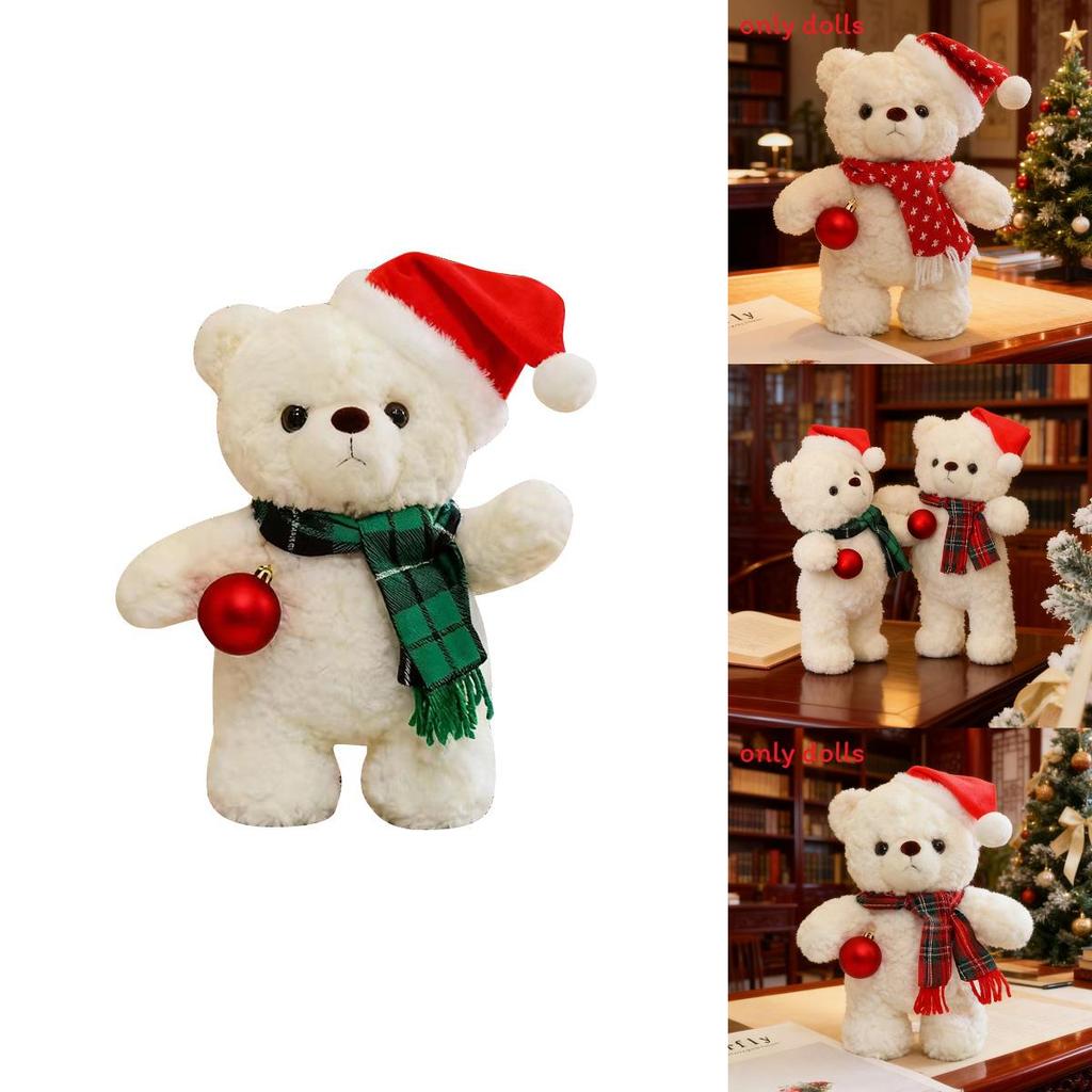 Plush Polar Bear Doll With Scarf And Hat Decor For Childrens Holiday Gifts And Collectors
