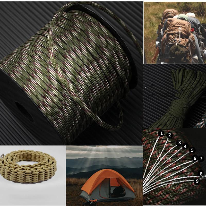 Military 9 Strand 4Mm 650 Paracord 50M 100M Tactical Rope for Camping Survival Outdoor DIY Weaving