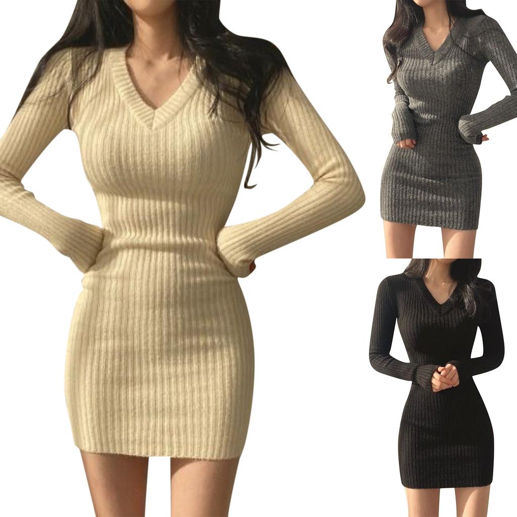 Dámské pletené vnitřní šaty s výstřihem do V