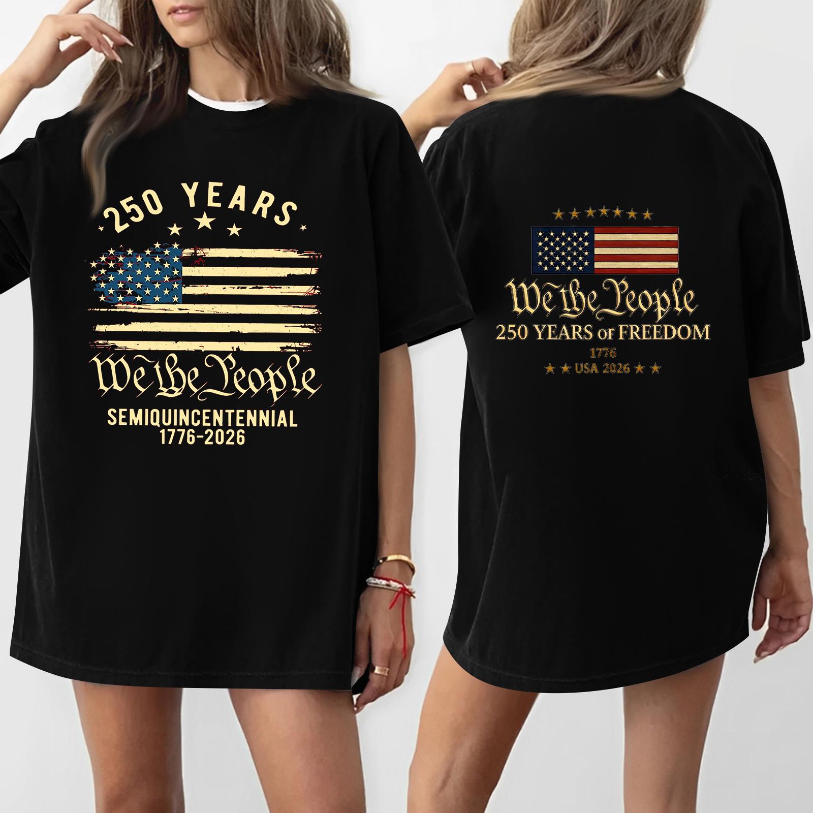 

Women s Casual Independence Day 250 Anniversary Printed T-shirt Round Neck Pullover Short Sleeve Top L чёрный