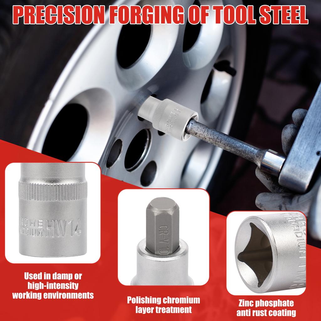 12Pcs Steel 1/2 Inch Drive Hex Bit Socket Set Portable Allen Socket Hexagon Bit 5mm To 22mm for Ratchet Torque Wrench Power Tool