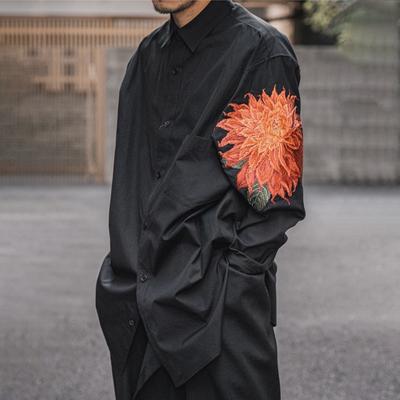 Cămașă Bărbați ZYLLO Stil Yamamoto Floare Roșie Japoneză Alungită Top Floral Brodat Întunecat Unisex Camasi cu Mânecă Lungă Croială Largă