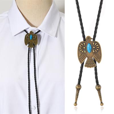 Retro Zinc Alloy Eagle Pendant Bolo Tie Necklace Adjustable Bolo Chain With Turquoise Stone For Layering Outfits