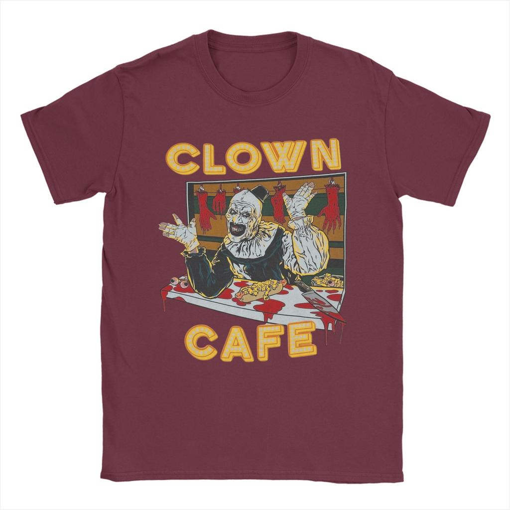 Vintage Terrifier Clown Cafe Art the Clown T-Shirts Men Crewneck 100% Cotton T Shirts Short Sleeve Tee Shirt Gift Idea Clothing