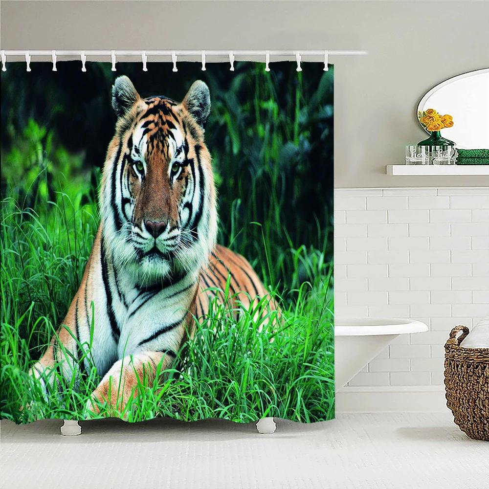 Lion Pattern 3D Printing Shower Curtains Home Decor Multi-size Grey Shower Curtain Animal Waterproof Bath Screen for Bathroom
