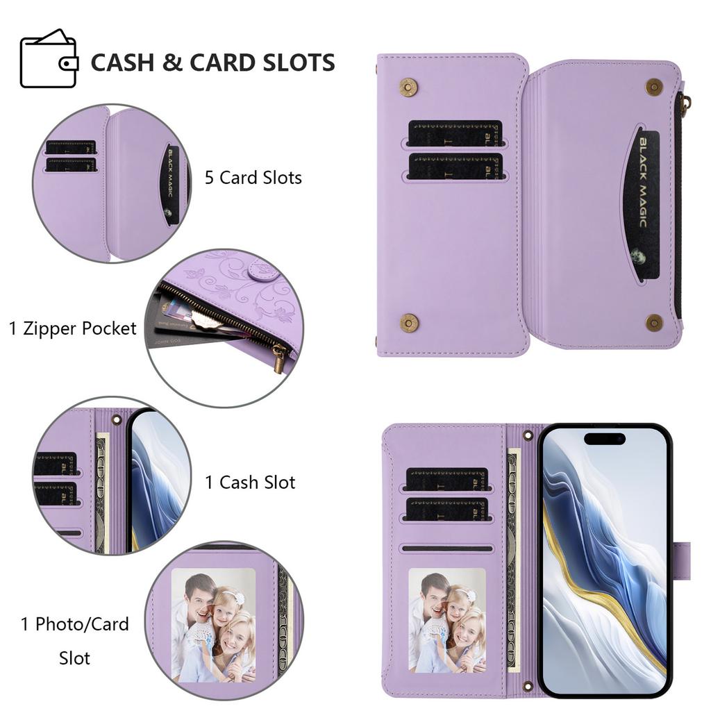 Applicable Google pixel 9A leather case Sony Xperia 1 VII butterfly love flower zipper wallet diagonal span case