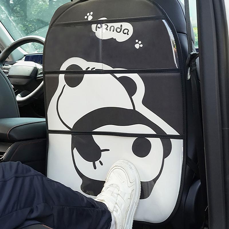 Kick Mat Back Seat Protector Cartoon Panda Car Backseat Cover With Transparent Pocket Car Seat Mat Protector Car Accessories For