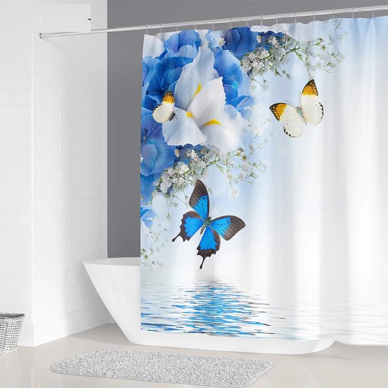 Beautiful Butterfly Waterproof Fabric Shower Curtains 3D Printing Bath Curtain For Bathroom Bathtub Decoration With Hooks