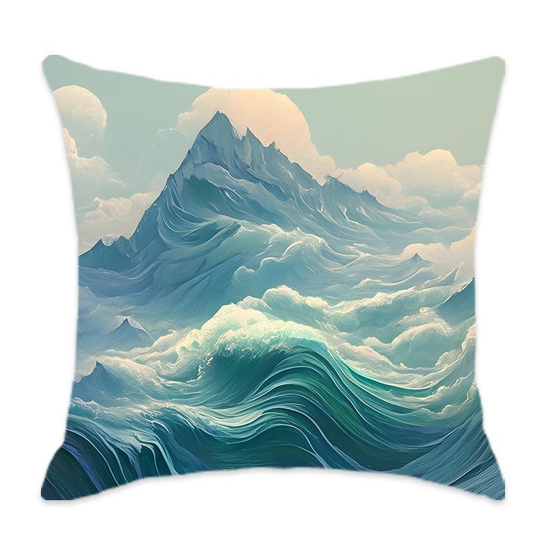 New Cyan Chinese Mountain Series Pillow, Comfortable and Soft Car Home Bedroom Bedside Pillow Cushion