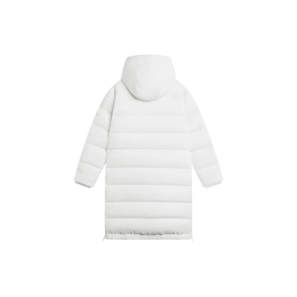 Li Ning Fitness Series Solid Color Storage Pocket Detail Mid-Length Hooded Down Jacket Women Outerwear White AYMS034-1