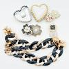 10pcs Fashion Black White Chain Shoe Charms DIY Removable Heart Shaped Shoe Accessories Flower Women Sandal Clogs Decoration Set