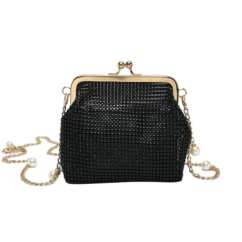 

Summer New Style Retro Diamond Inlay Nip Advanced Feeling Chain Shoulder Strap Versatile Single Shoulder Crossbody Bag чёрный