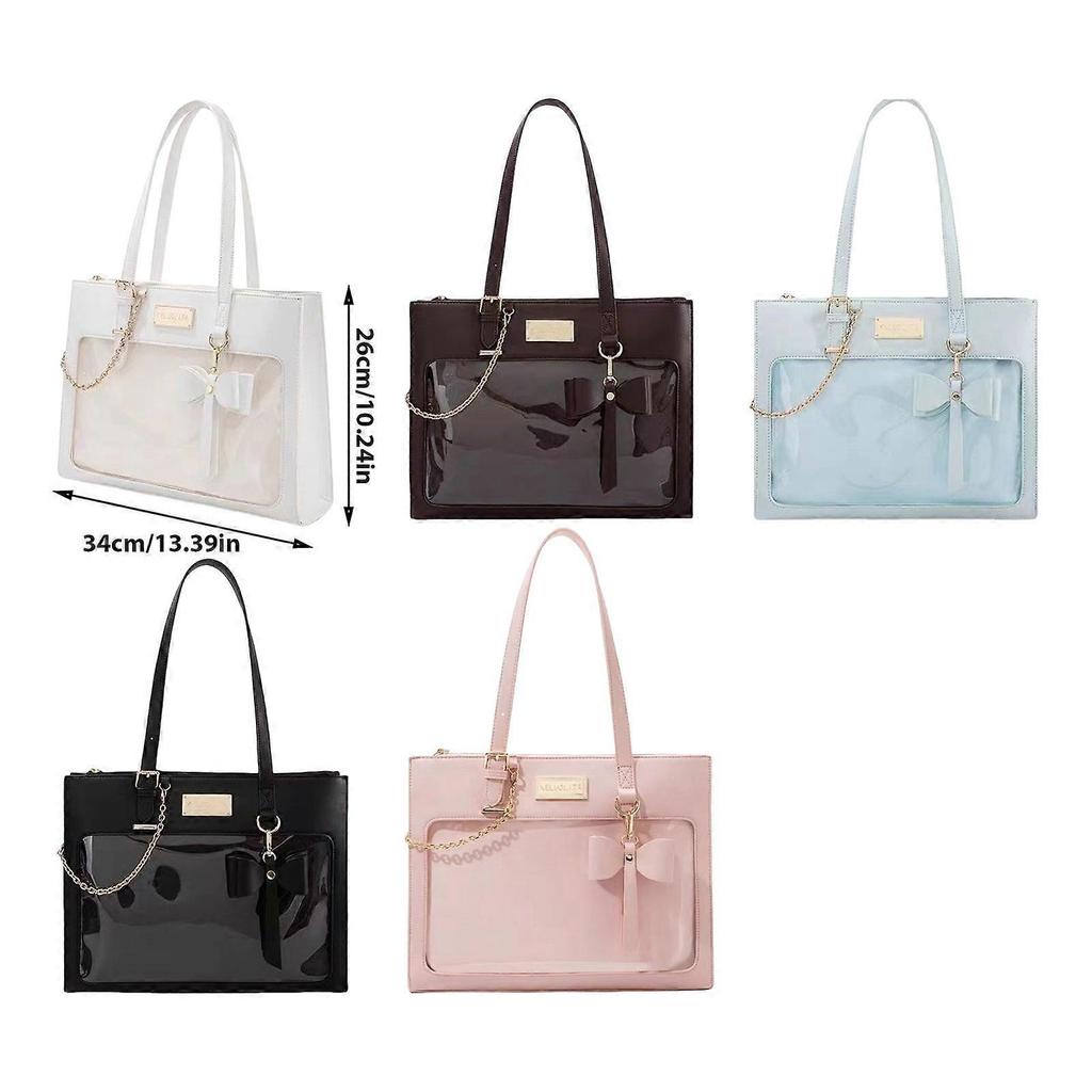 Women's Japanese Student Transparent Itabag Cute Bowknot Crossbody Bag for Pin Display Anime PU Leather Shoulder Bag  Blue