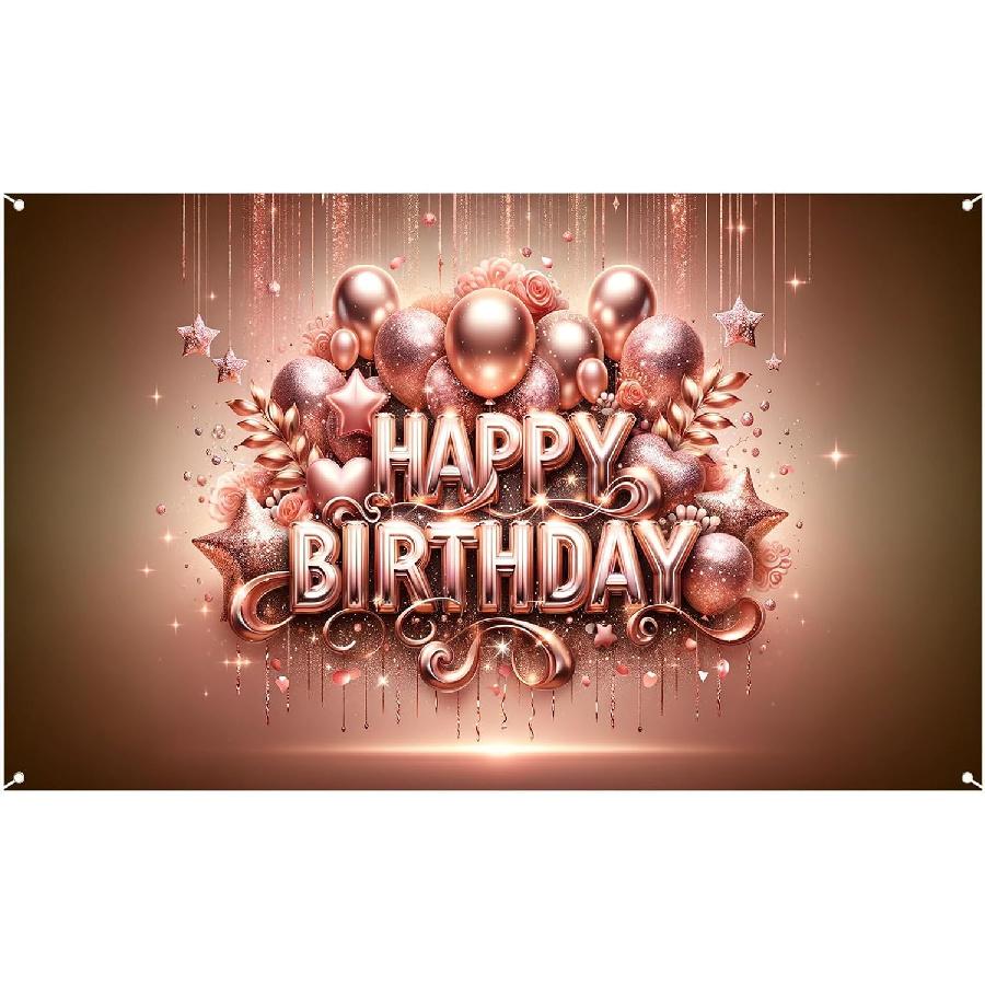 Nuxovilar Happy Birthday Banner Blue Gold Balloons String Lights Polyester Backdrop 43x70.86 Inches - Large Party Birthday Decorations for Photo