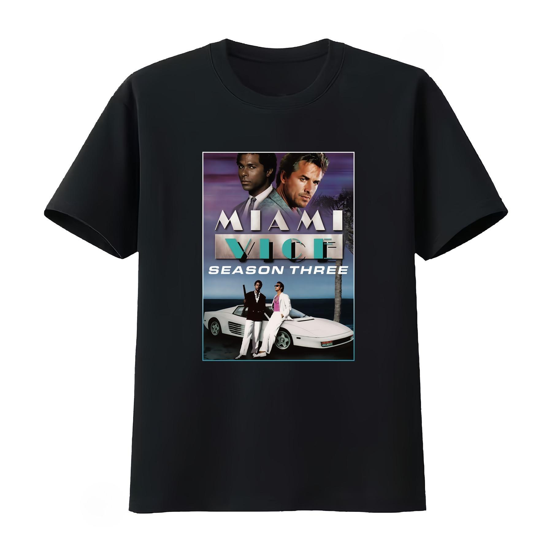 Miami Vice Season Three Vintage Movie Poster T Shirt Film Lover Comfortable Unisexs Clothing Womens Clothing 2026 Summer T Shirt S