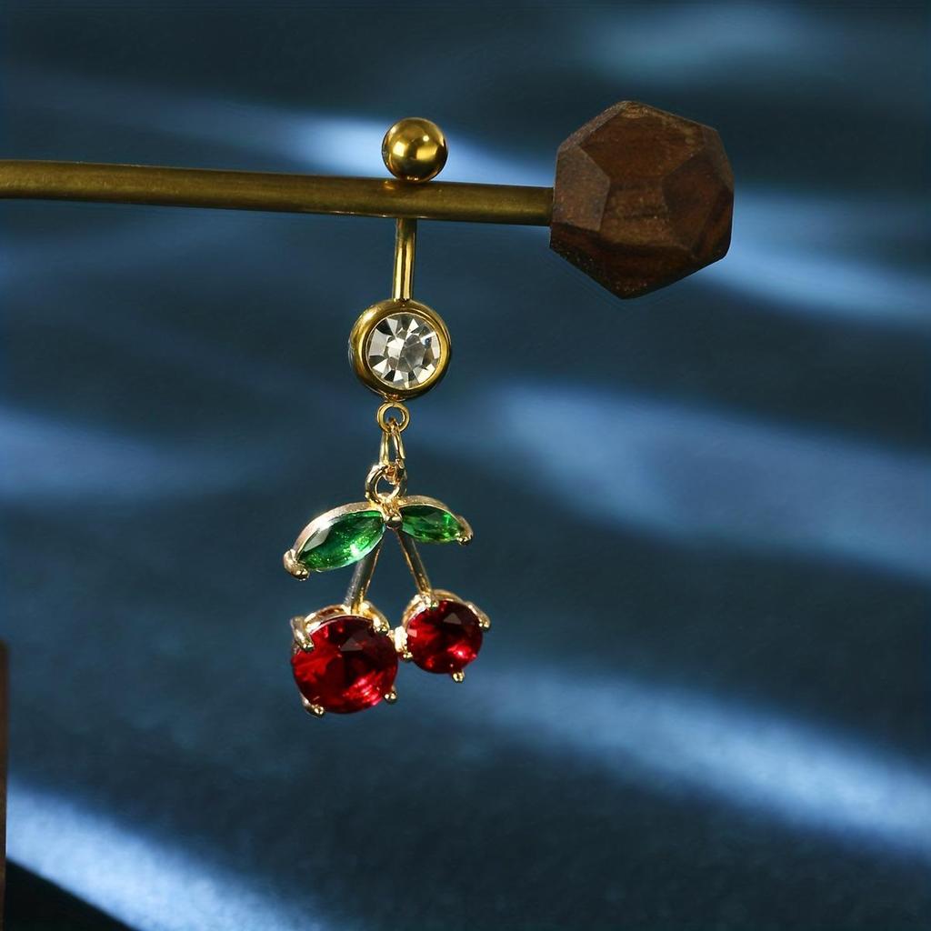 Stainless Steel Cherry Pendant Navel Ring – Simple Fashion Piercing Jewelry