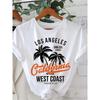 Los Angeles Endless Summer California West Coast Beach Paradise Graphic Printed T-Shirt White Crew Neck Casual Top for Spring and Summer