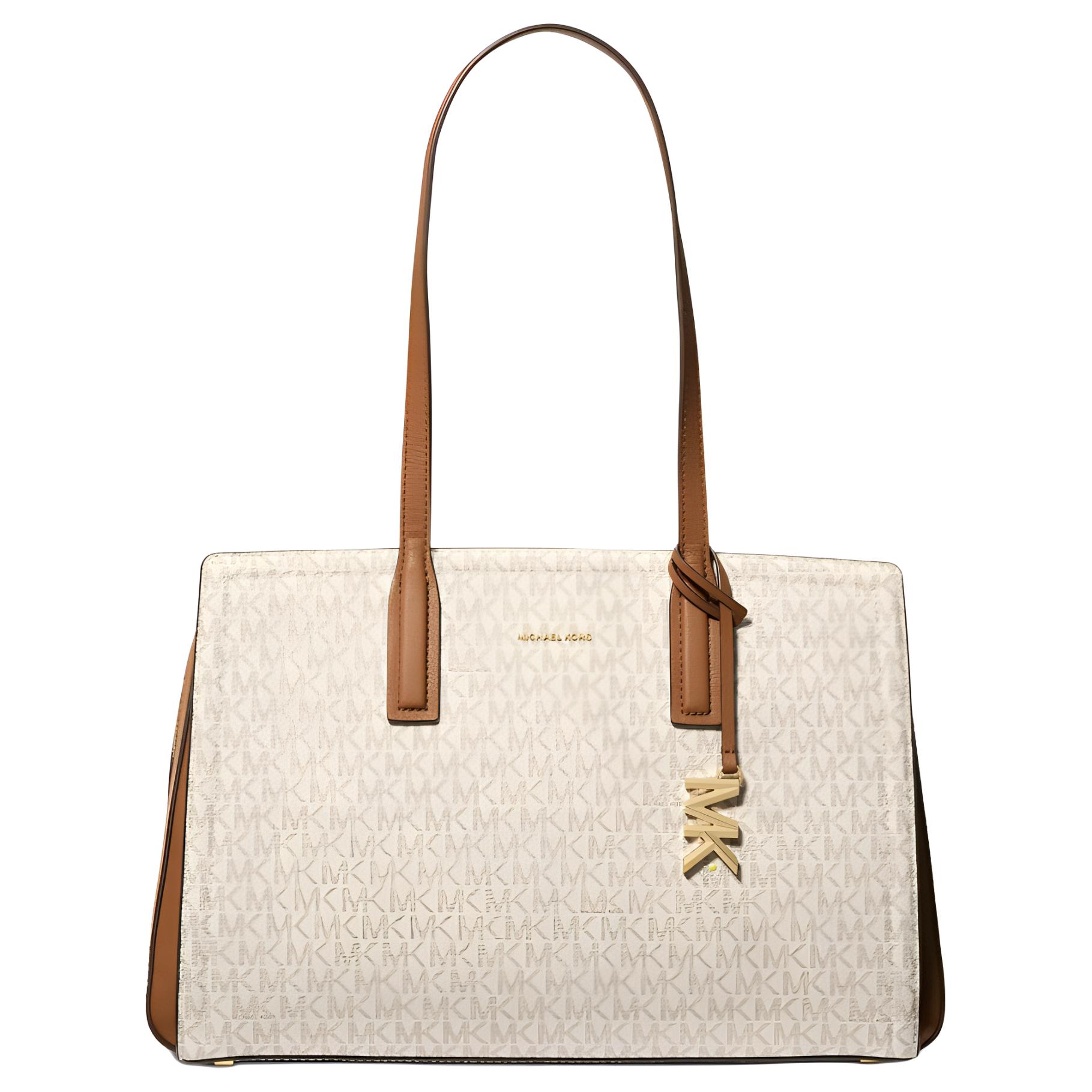 Michael Kors Laila Logo Snap Closure Faux Leather Tote Bag Women Tote Bags Vanilla-White 30S5G9IT2B-VANILLA/ACRN Basic Set (Bag+Dust Bag)