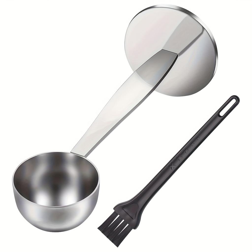 2-in-1 Coffee Scoop with Brush, Tablespoon Measure Spoon with Pressed Bottom for Coffee Bean Press Coffee Grinding Pressing