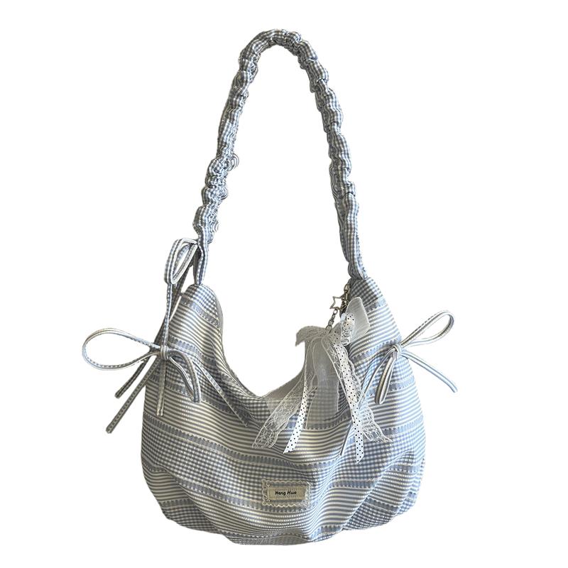 Borsa a mano da donna con fiocco e pieghe, borsa da spalla