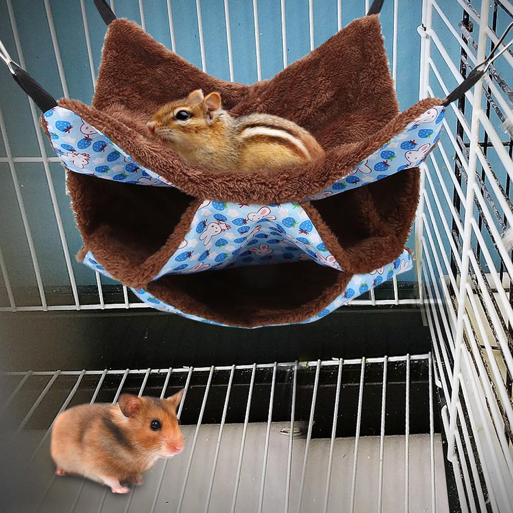 Three Layer Small Pet Warm Hammock Hanging Bed Sleeping Bag for Hamster Sugar Gilder SquirrelsBlue