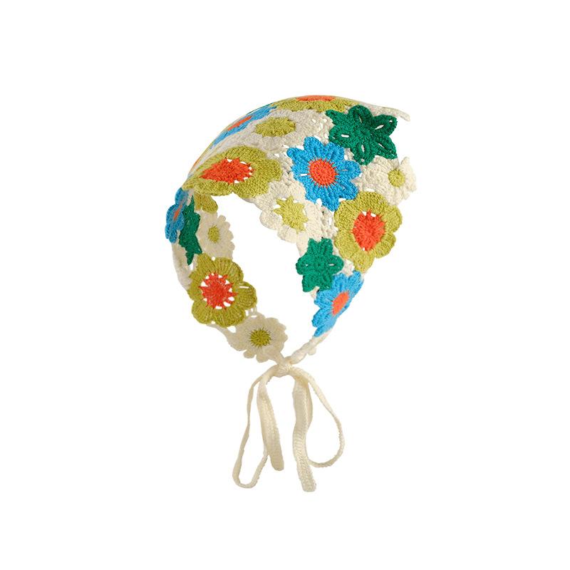 Headscarf summer women's pastoral triangle scarf literary retro crochet triangle scarf hat Y2K hot girl girl children hollow bud