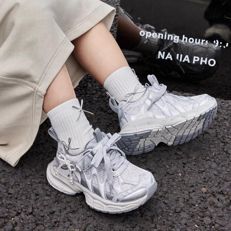 Youth Style Shoes Girls Chunky Sneakers Breathable Mesh Upper Rubber Sole Velcro Fall Casual Sport Shoes