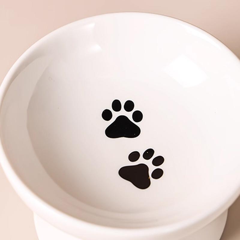 Ceramic Tall Footed Drinking Water Food Bowls, Anti Overturning Neck Protection Flat Mouth Snacks Cat Bowl, Pet Articles, 1Pc