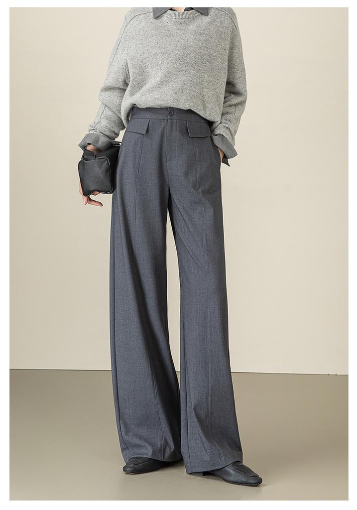 Fieryaqi Tencel Wool Wide-leg Pants for Women, Drape High-waisted Autumn Lazy Loose Women's Casual Pants In Gray