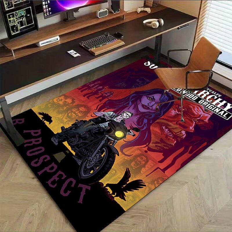 1pc Sons of Anarchy Themed Office Carpet Chair Mats - Durable Polyester Rug for Home Theater, Office, Dorm Room Decor - tA08