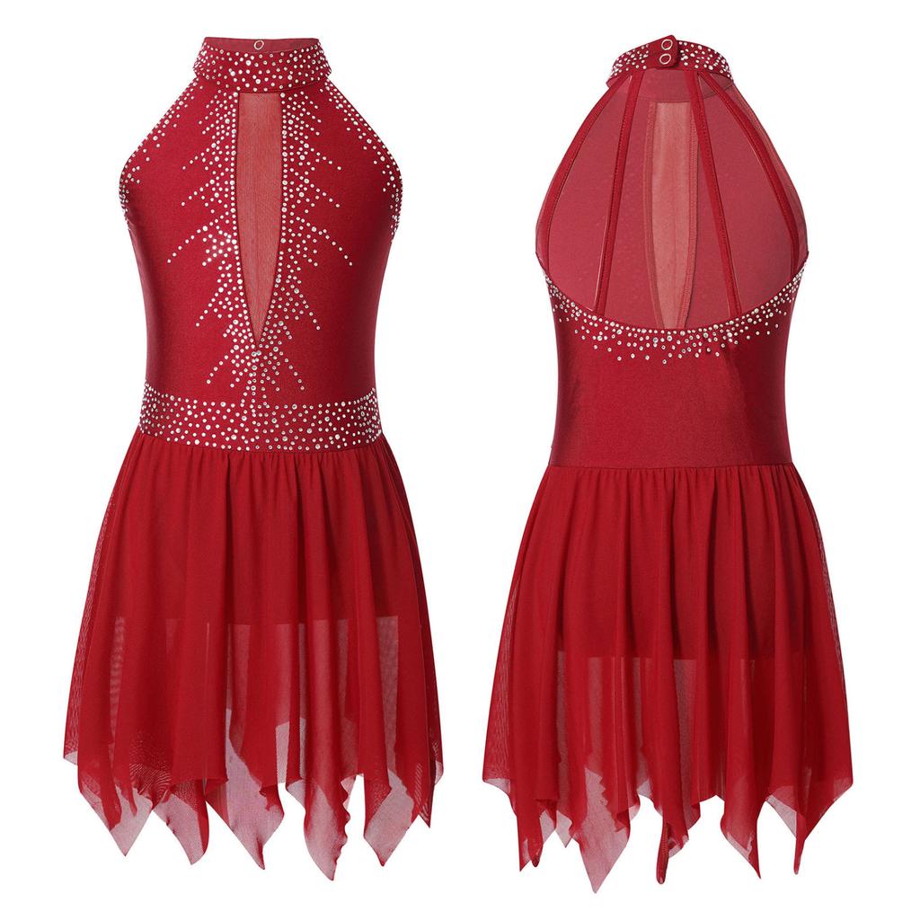 Figure Skating Dress for Girls Shiny Rhinestone Ice Skating Dress Ballet Dance Leotard Dress for Competition Costume