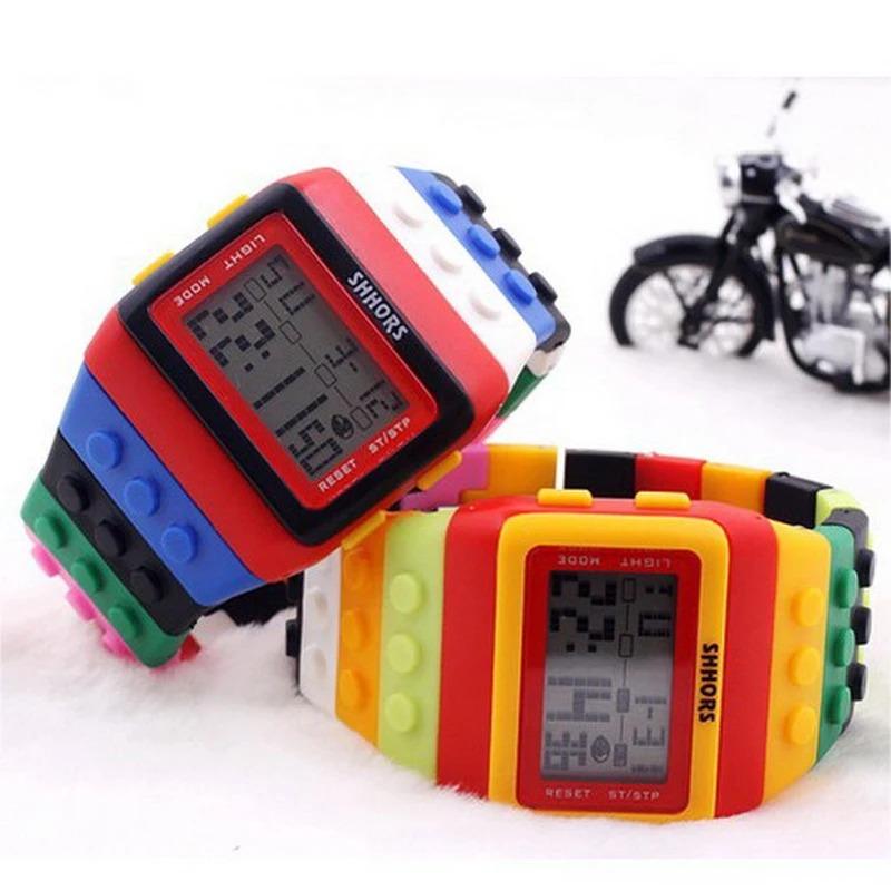 Ceasuri pentru bărbați și femei la modă cu blocuri de construcție curcubeu, ceas de mână studențesc, LED multifuncțional, rezistent la apă, ceasuri electronice sport