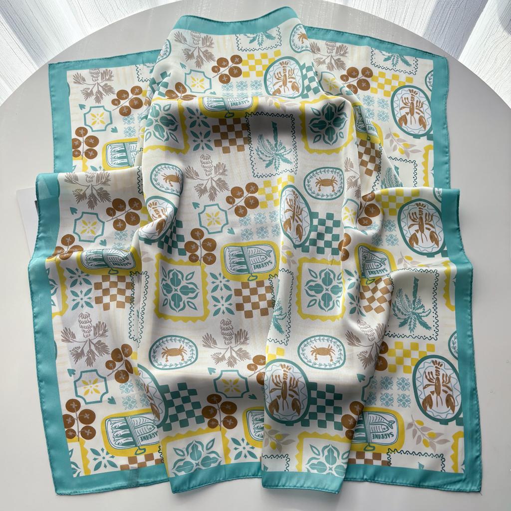 Women Fashion Scarf Silk Feeling Floral Print Square Neckerchief Spring Shawl Foulard Headbanda Stole Scarves Bufanda Ties