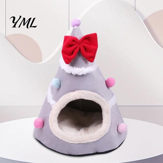 Warm Sleeping Bed for Cats Christmas Tree Cat Bed, Plush Cave with Removable Cushion, Non-slip Cute Pet Bottom, Cozy House Indoor Kittens Winter