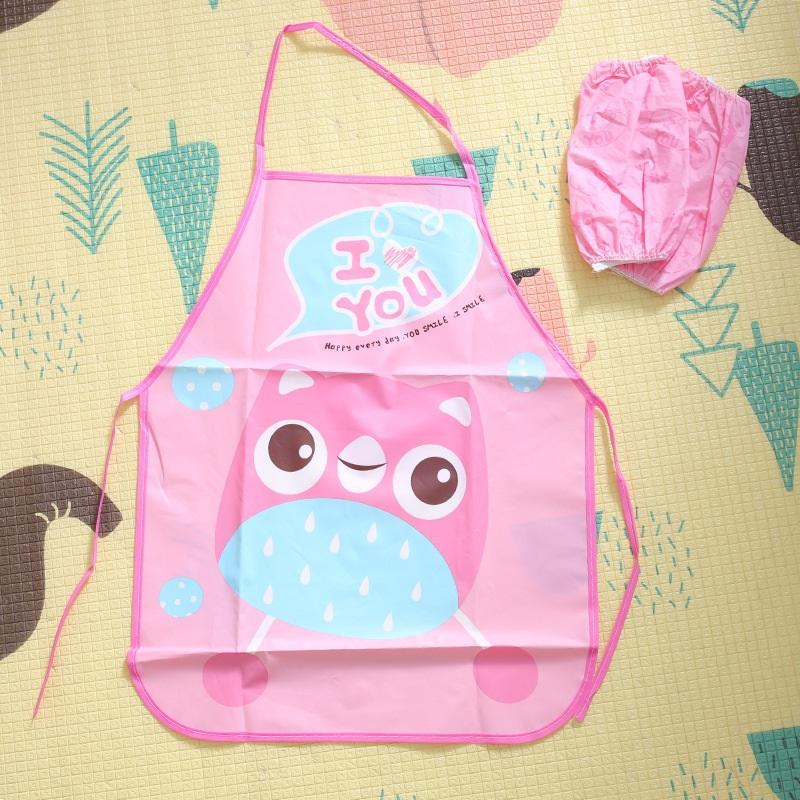 Cartoon Children Waterproof Apron & Sleeve Guard Set, Anti-Stain Art Cooking Apron