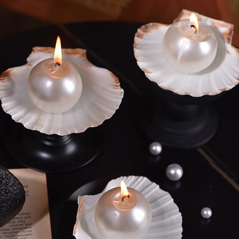 1PC With Shell Tray Dinner Aromatherapy Candles Luxury White Party Pearl Scented Candle Background Props Smokeless Romantic