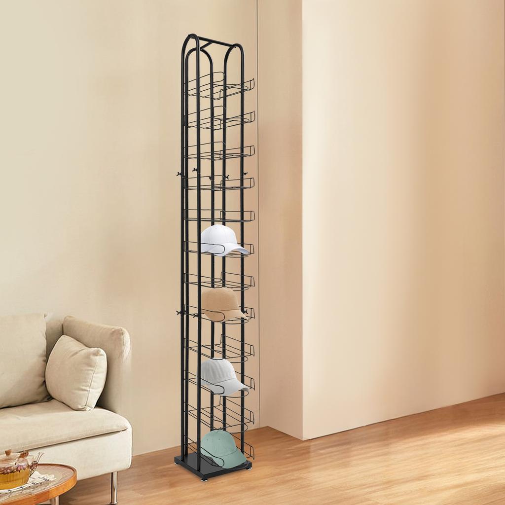 12 Tiers Iron Hat Rack,Black Freestanding Hat Display Stand 25.5*25.5*198cm for Homes,Clothing Stores
