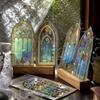 10pcs Vintage Stained Glass PET Stickers, Gothic Window Journal Decorations, Retro Scrapbooking Supplies