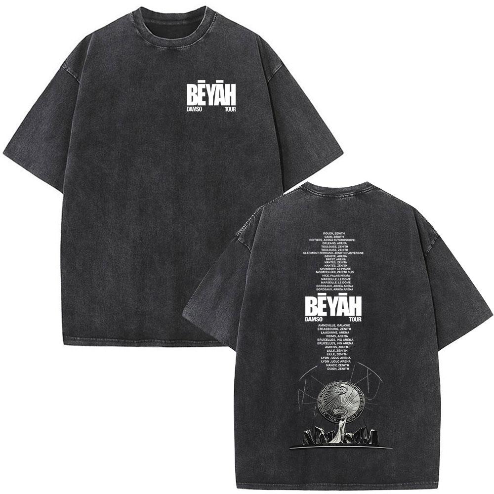 Vintage Washed Rapper Damso Beyah Tour 2026 T-shirts Men Women Clothing Fashion Hip Hop Short Sleeve O-Neck T Shirts Streetwear S