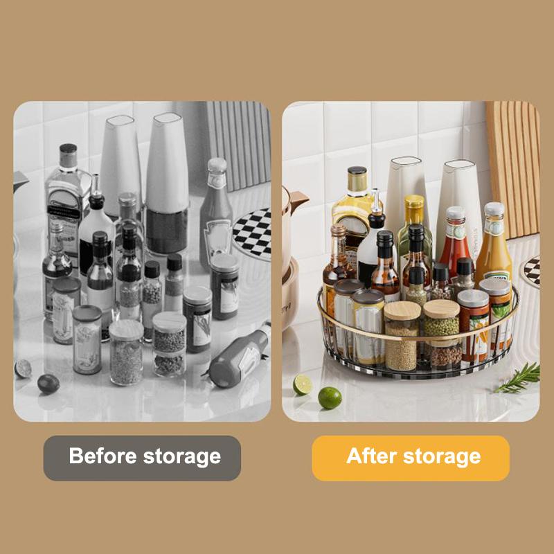 1Pc 360° Rotating Desktop Storage Spice Rack Large Capacity Condiments Organizer for Kitchen Bathroom Cosmetic Perfume Box