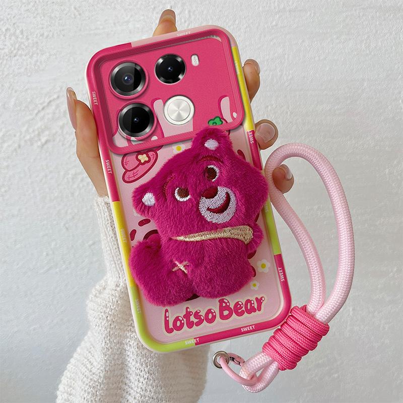 KEYSION Roztomilý 3D kreslený plyšový obal pro Infinix Note 40 Pro+ 5G se šňůrkou, silikonový nárazuvzdorný kryt na telefon pro Infinix Note 40 5G