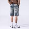 New Summer American Casual Denim Shorts Retro Straight Mid-tie Ripped Five-point Pants