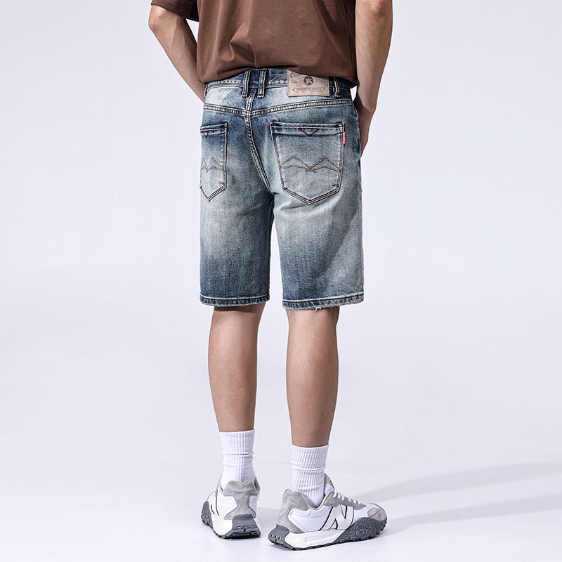 New Summer American Casual Denim Shorts Retro Straight Mid-tie Ripped Five-point Pants