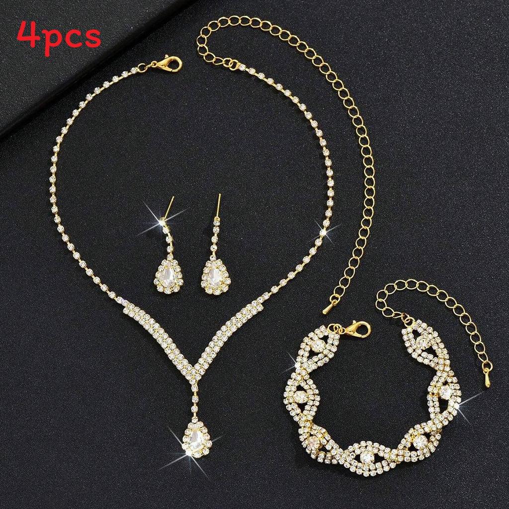 Bridal Party Jewelry Set With Zircon Water Drop Necklace Earrings And Bracelet For Weddings
