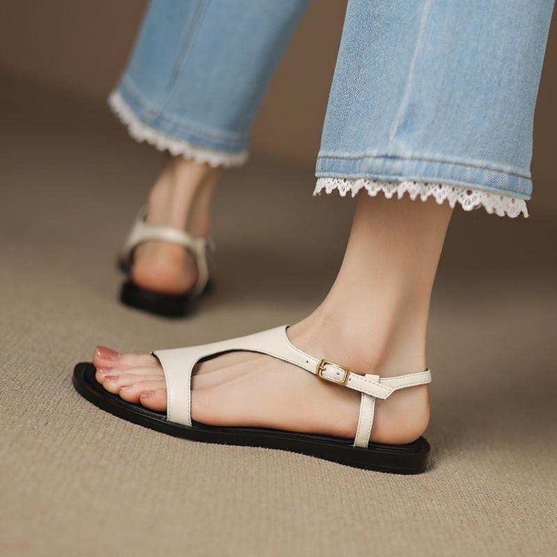 Fashion NEW Summer Women Sandals Split Leather Shoes for Women Open Toe Low Heel Shoes Concise Gladiator Sandals Retro Handmade Shoes