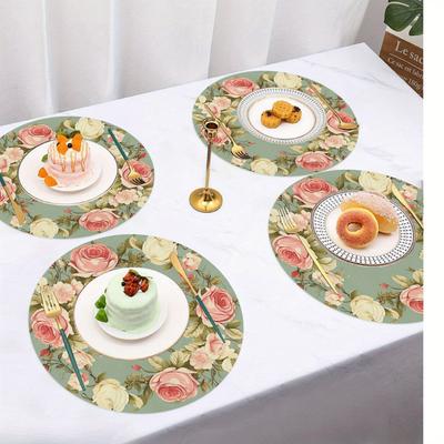 6PCS Vintage Floral Round Placemats Elegant Dining Room Decor Table Mats Kitchen Coasters Home Decor