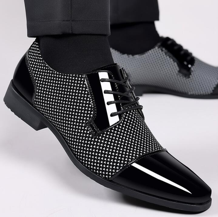 Leather Shoes Men  Business Oxford  Breathable Patent Leather Formal Shoes Plus Size Man Office Wedding Flats Male Black