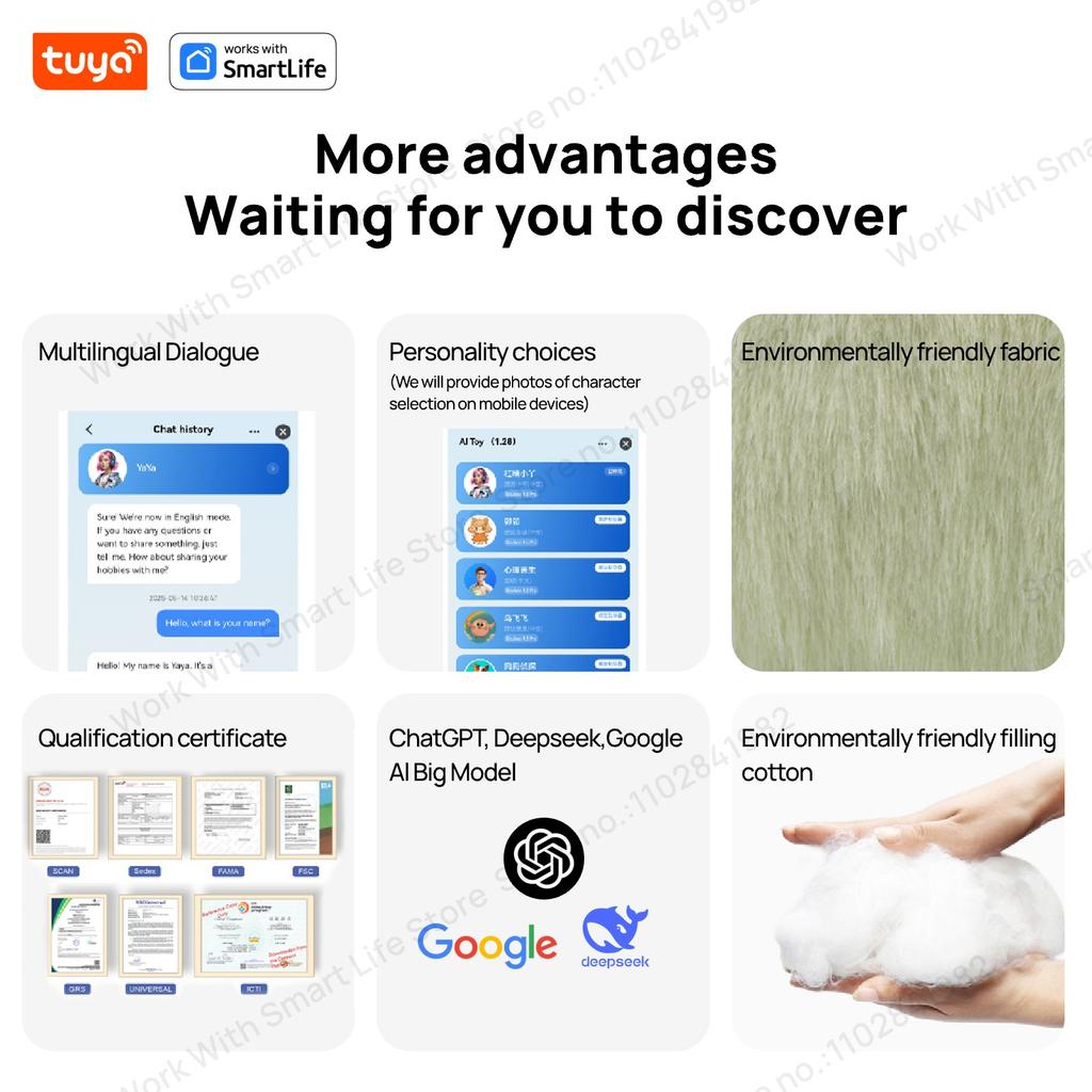 Yaya-AI Plush Robot w/Smart Voice&LED Eyes, Interactive Companion Toy w/Tuya App Control, USB Rechargeable E-Pet - Mint Green