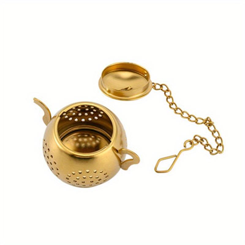 Elegant Golden Teapot-Shaped Stainless Steel Tea Infuser-Reusable Strainer for Loose Leaf and Herbal Teas. Light Grey